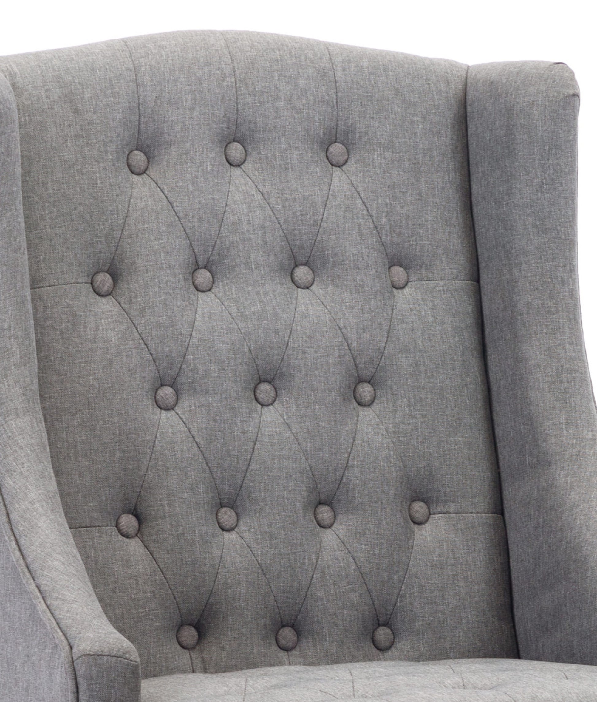 1Pc Modern Living Room Button Tufted Wingback Accent Chair Steel Grey Luxury Look Diamond Button Tufted Pattern Gray Primary Living Space Traditional Foam Wood