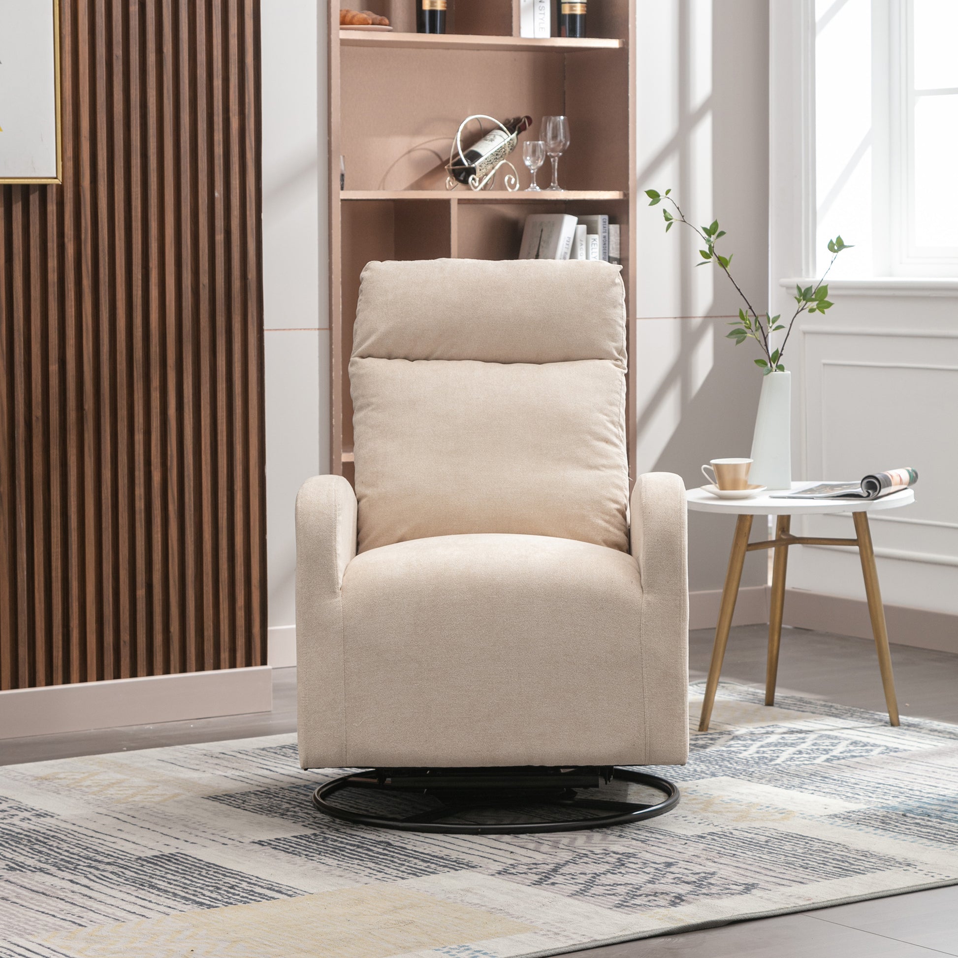 Jiada Upholstered Swivel Glider.Rocking Chair For Nursery In Beige.Modern Style One Left Bag Beige Primary Living Space Foam Metal