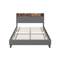 Gray Full Bed With Elegant Gold Metal Buttons, Built In Usb Ports, Phone Storage Pocket, And Spacious Headboard Shelving Sturdy Frame Supports Up To 300 Lbs,Mattress Not Included Box Spring Not Required Full Aqua Grey Abs