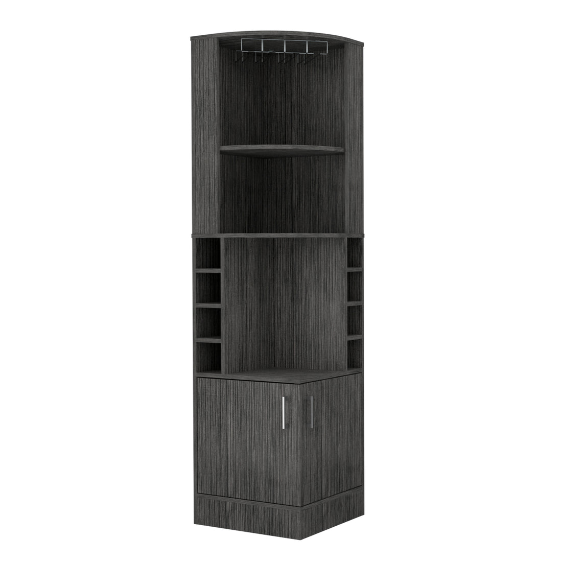Seattle Bar Cabinet, Eight Bottle Cubbies, Two Large Open Shelves Freestanding 5 Or More Shelves Smoke Gray Primary Living Space Open Storage Space Contemporary Pine Melamine Melamine