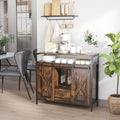 Homcom Industrial Sideboard Buffet Cabinet, Kitchen Cabinet With Sliding Barn Doors, Coffee Bar Cabinet With Stemware Racks, Drawer And Adjustable Shelves, Rustic Brown Rustic Brown Mdf Steel