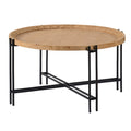 32 Inch Fir Wood Coffee Table, Intersecting Metal Legs, Brown And Black Brown Wood
