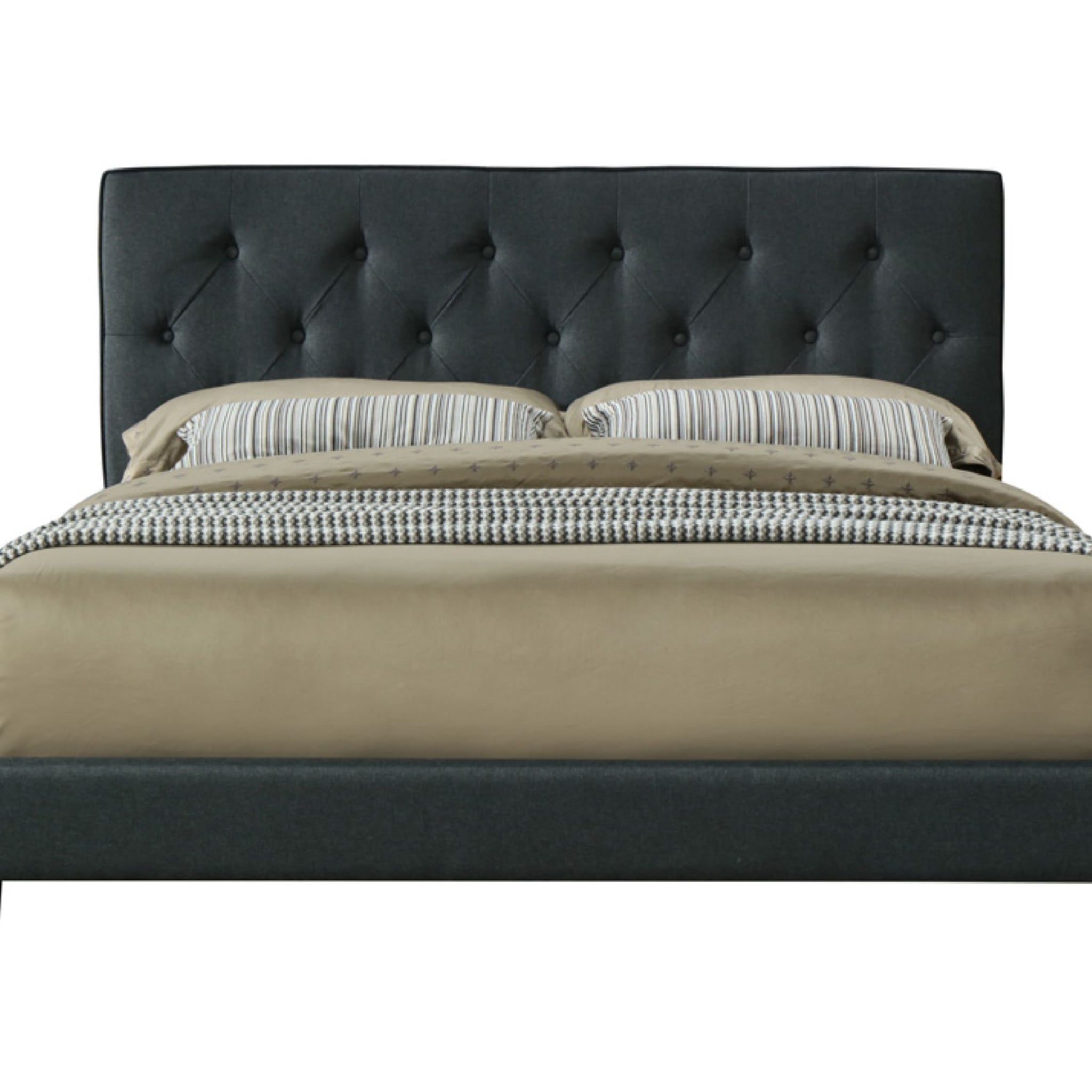 Queen Sized Tufted Bed In A Box W Usb Black Upholstered