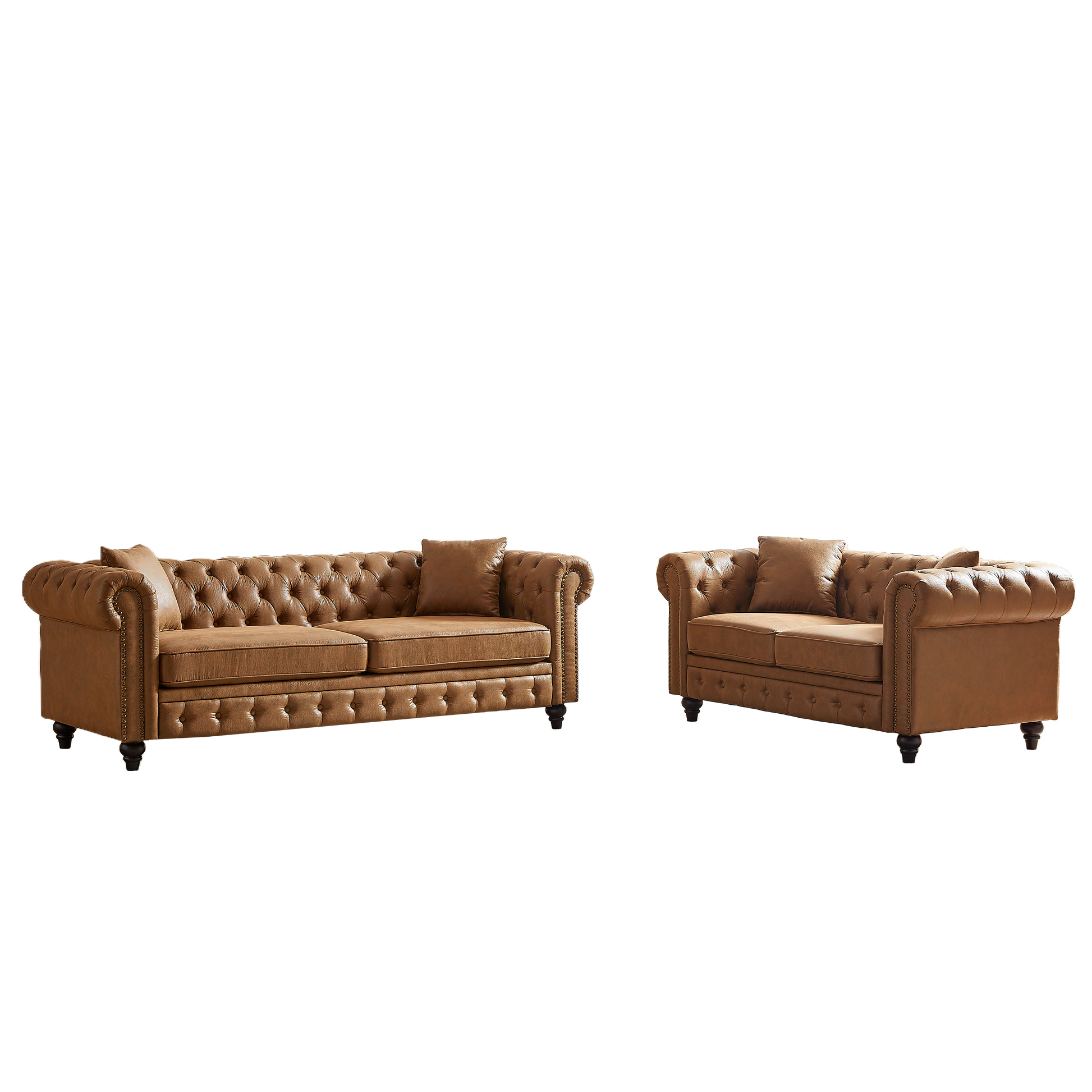 Fx 3 Seats 2 Seats Combo Sofa Modern Living Room Sofa With Solid Wood Frame And Wooden Feet, 4 Cushions, Apartment Sofa Furniture For Living Room, Living Room, Office Brown Wood Pine Foam Fabric 5 Seat