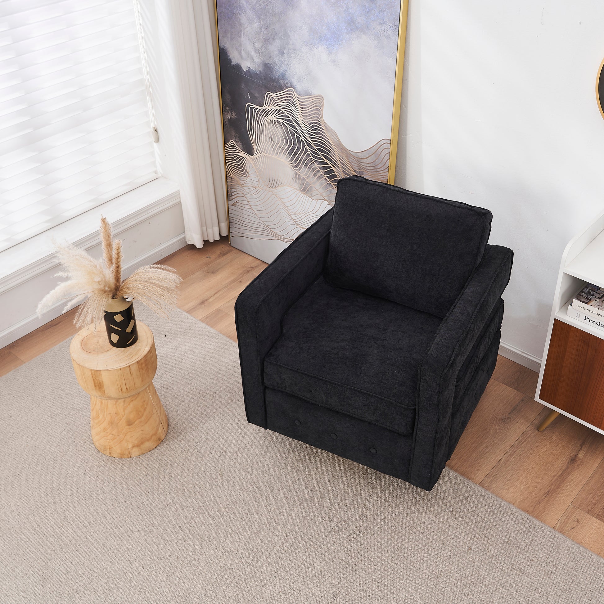 Swivel Barrel Chair For Living Room,360 Degree Swivel Club Modern Accent Single Sofa Chair, Small Leisure Arm Chair For Nursery, Hotel, Bedroom, Office Black Primary Living Space Modern Linen