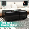 Modern Smart Coffee Table With Built In Fridge, Bluetooth Speaker, Wireless Charging, Touch Control Panel, Usb Interface, Outlet Protection, Atmosphere Light, Black Black Built In Outlets Or Usb Primary Living Space Luxury,Modern Freestanding Rectangular