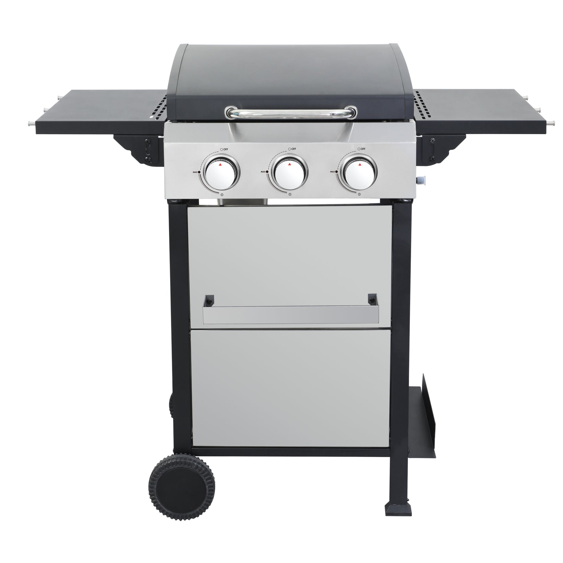 3 Burner Propane Gas Bbq Grill, Ss Plancha, 36900Btu Output With Wire Enamel Cooking Grids For Outdoor Barbecue, Foldable Side Table, Hanging Basket, Stainless Steel Black Silver Garden & Outdoor
