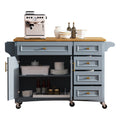 K&K 52'' Kitchen Island With Drop Leaf, Embossed Texture Kitchen Island On Wheels With Spice Rack, Towel Rack, 2 Doors And 5 Drawers, Kitchen Storage Cart With Adjustable Shelf For Kitchen, Blue