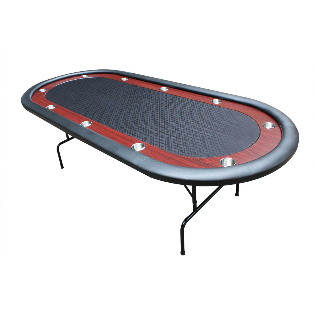 96" Light Series Foldable Poker Table With Wooden Racetrack Felt Stainless Legs Cup Holders Black Black Primary Living Space Modern Wood Stainless Steel