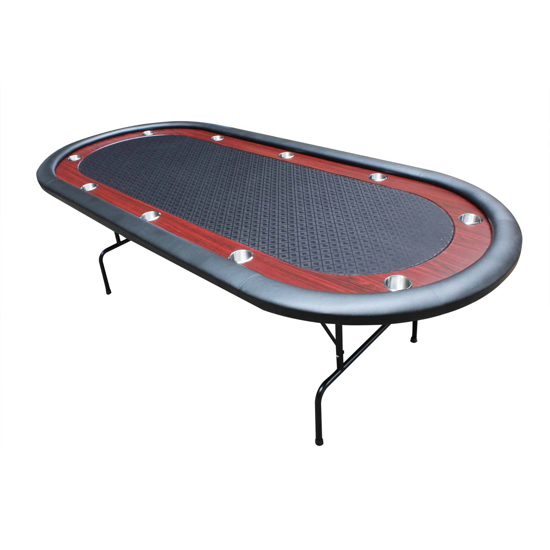 96" Light Series Foldable Poker Table With Wooden Racetrack Felt Stainless Legs Cup Holders Black Black Primary Living Space Modern Wood Stainless Steel
