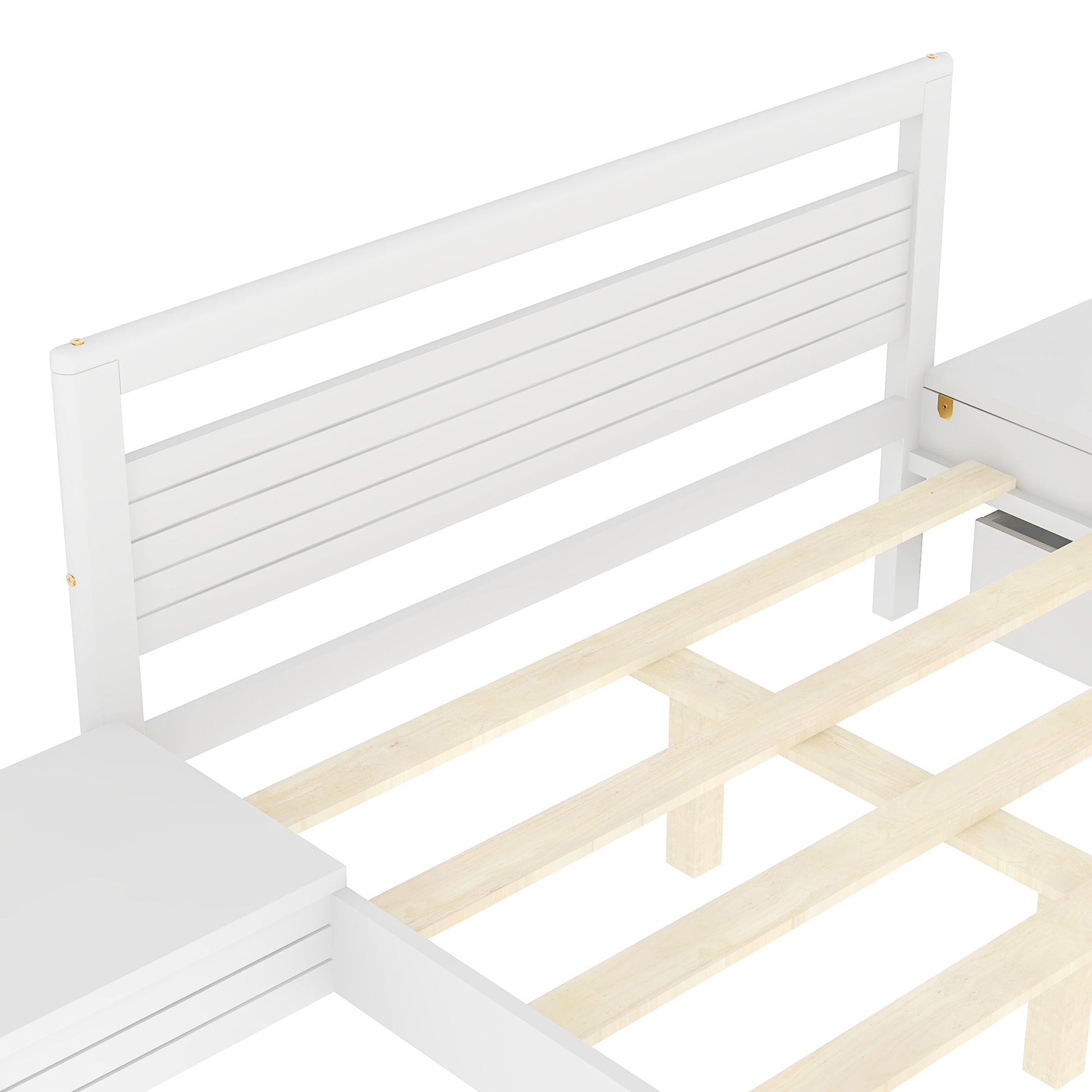 Full Size Wooden Platform Bed With 2 Storage Drawers And 2 Bedside Tables, White Full White Pine