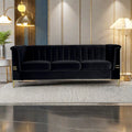 Fx P82 Bk Sofa Modern Sofa Couches For Living Room, 82.67Inches Velvet Velvet Tight Back Chesterfield Design Couch Upholstered Sofa With Metal Legs Decor Furniture For Bedroom Black Velvet 3 Seat