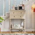 Narrow Console Table, Slim Sofa Table With Three Storage Drawers And Bottom Shelf Beige Beige Solid Wood Mdf