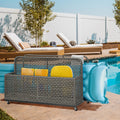 Outsunny Patio Wicker Pool Float Storage With Wheels, Outdoor Rolling Pe Rattan Pool Caddy, Includes Compartment And Basket, For Pool, Garden, Deck, Light Gray Gray Steel