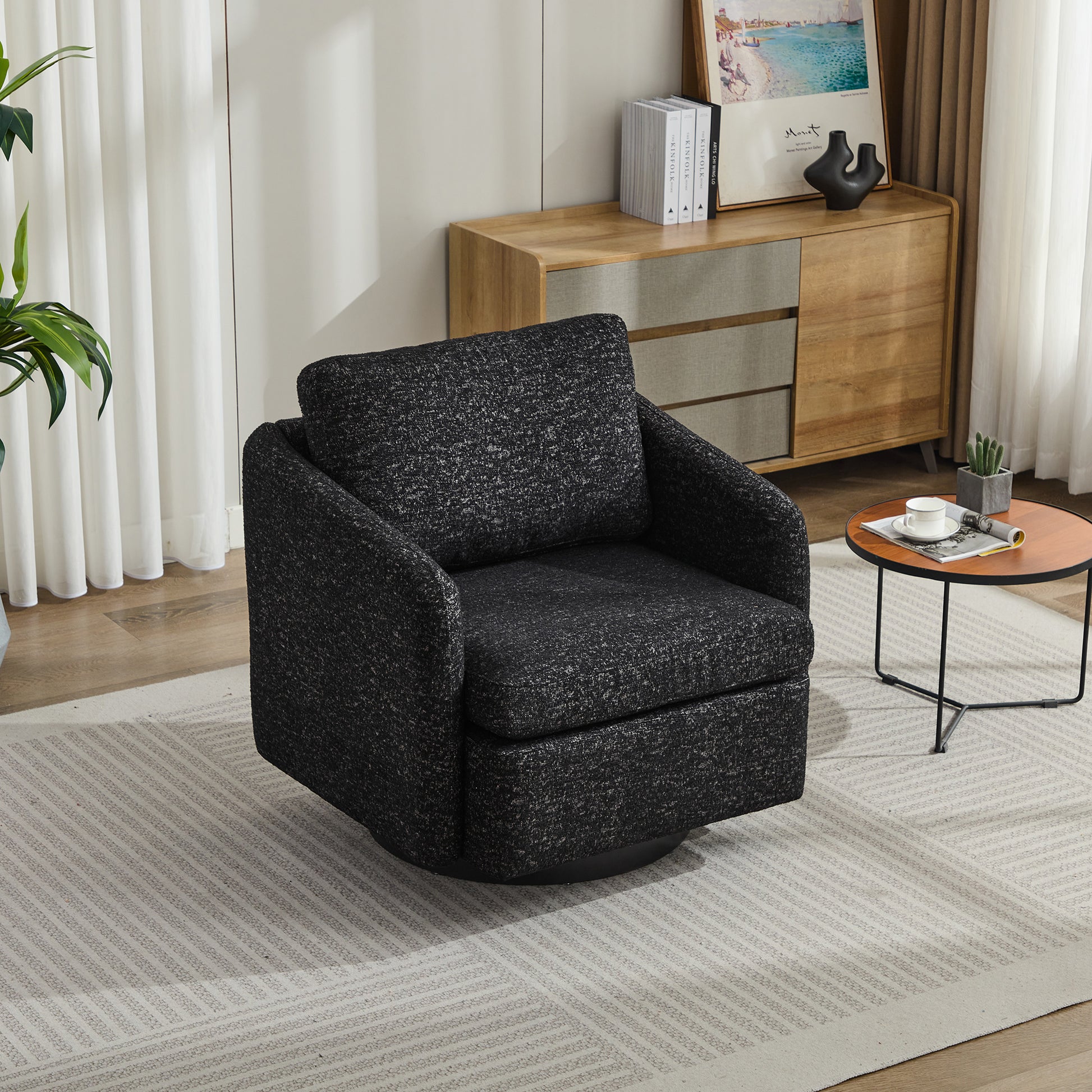 31.5"W Swivel Accent Chair And Comfy Round Accent Single Sofa Chair, 360 Degree Club Chair, Lounge Armchair For Living Room,Bedroom.Nursery.Black Gray Chenille Black Gray Chenille