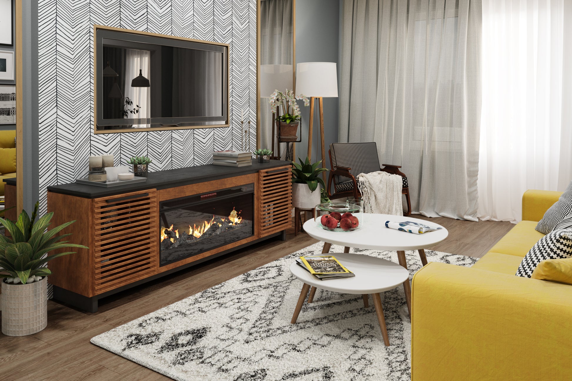 Graceland 86 Inch Fireplace Tv Stand Console For Tvs Up To 100 Inches, Minimal Assembly, Black With Bourbon Finish Electric Brown Primary Living Space Poplar Yes Insert Electric 41 50 No Brown 400 Vent Free Contemporary,Modern,Scandinavian Wood