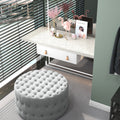 Homcom Button Tufted Ottoman Foot Stool With Velvet Feel Upholstery, Gray Light Gray Polyester