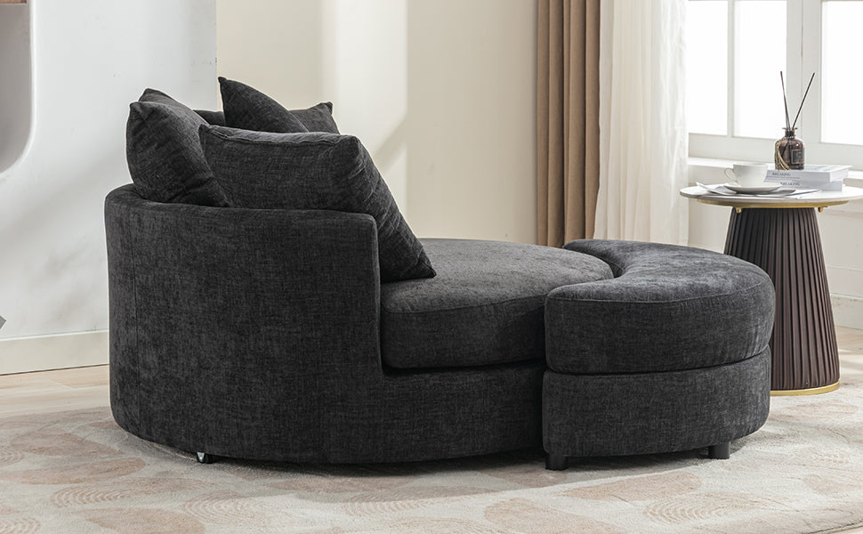 Orisfur. 360 Swivel Accent Barrel Chair With Storage Ottoman & 4 Pillows, Modern Chenille Leisure Chair Round Accent For Living Room, Gray Gray Foam Chenille