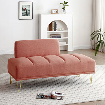 56.3"Inch Width Modern End Of Bed Bench,Teddy Fabric Upholstered 2 Seater Sofa Couch Entryway Ottoman Bench, Fuzzy Sofa Stool Footrest Window Bench With Gold Metal Legs For Bedroom, Living Room,Pink Pink Wood Modern Foam Teddy 2 Seat