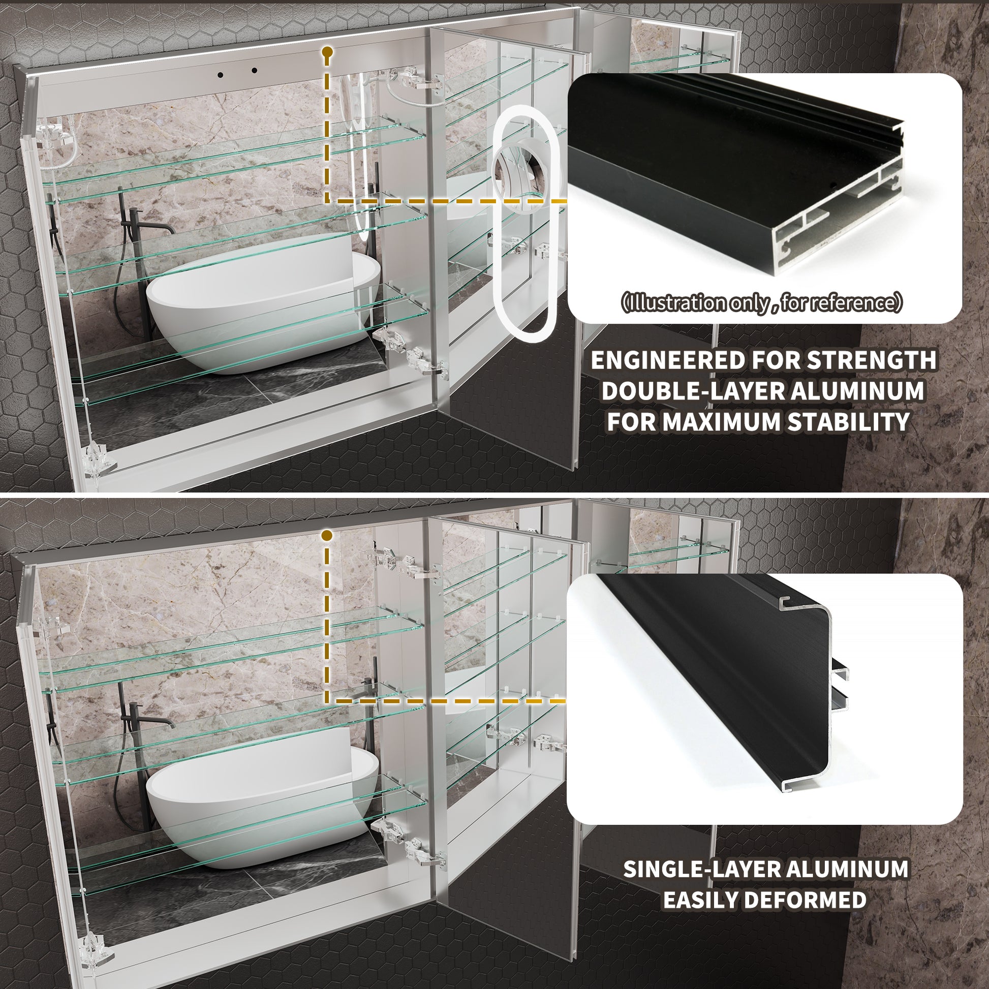 Smart Led Medicine Cabinet With Gfci Outlet & Blum Hinges, Buil Built In High Power Outlet ,72*36 Inchstepless Dimming & Anti Fog,Integrated Design,Multifunctional Bathroom Storage Silver Aluminium