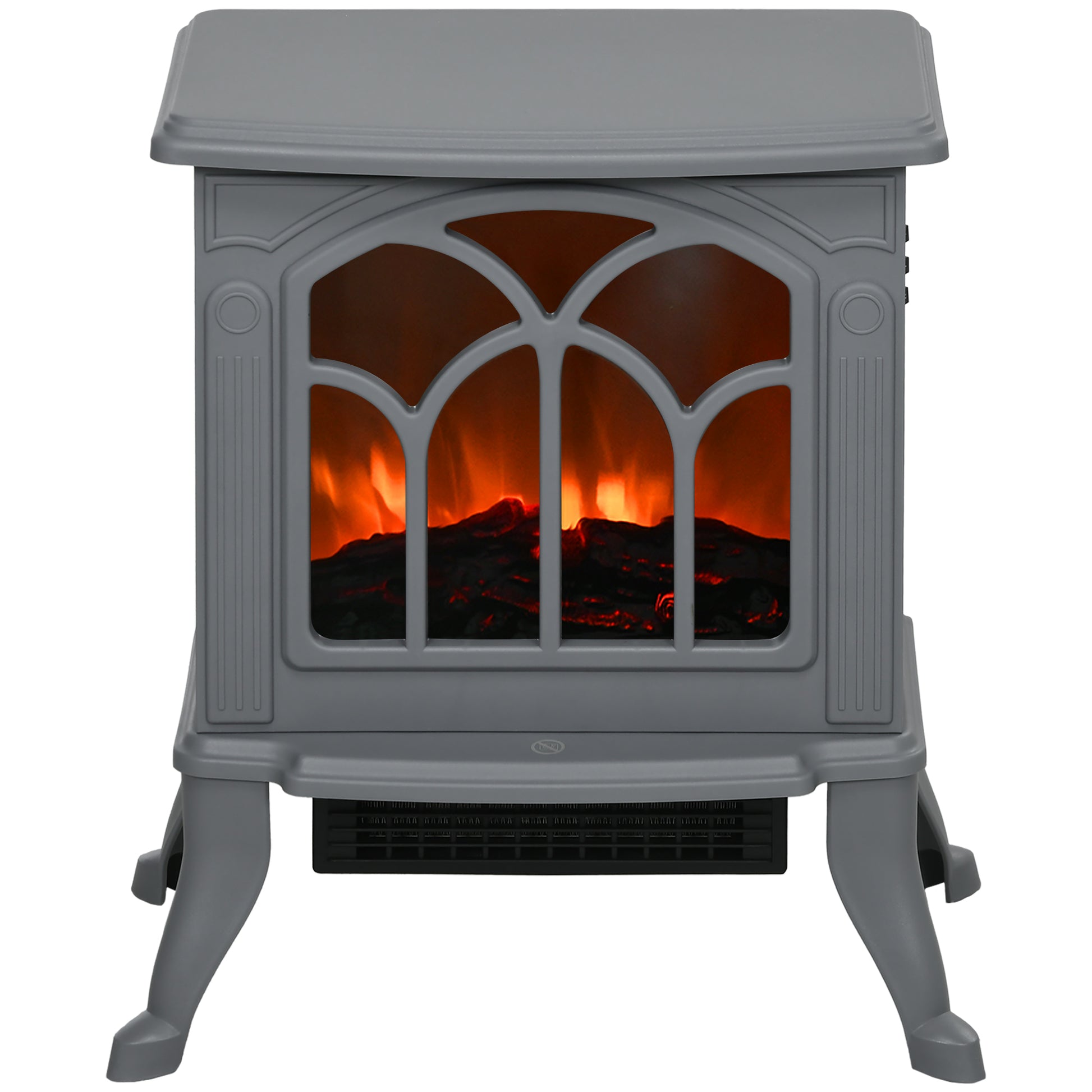 Homcom 17" Freestanding Electric Fireplace Stove, Fire Place Heater With Realistic Logs And Flame Effect And Overheat Protection, 750W 1500W, Gray Gray Plastic