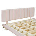 Queen Size Upholstered Floating Bed With Led Light And Usb Port, Velvet, Pink, Hydrualic Platform Bed Queen Pink Velvet
