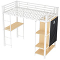 Twin Size Metal Loft Bed With Built In Wardrobe, Desk And Shelves, White Box Spring Not Required Twin White Metal Mdf Metal