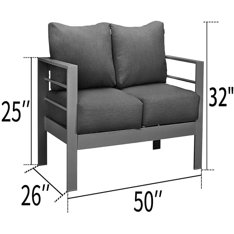 5 Pieces Outdoor All Weather Conversation Set, Sectional Sofa, Aluminum Couch Dark Gray Cushions Grey Aluminium
