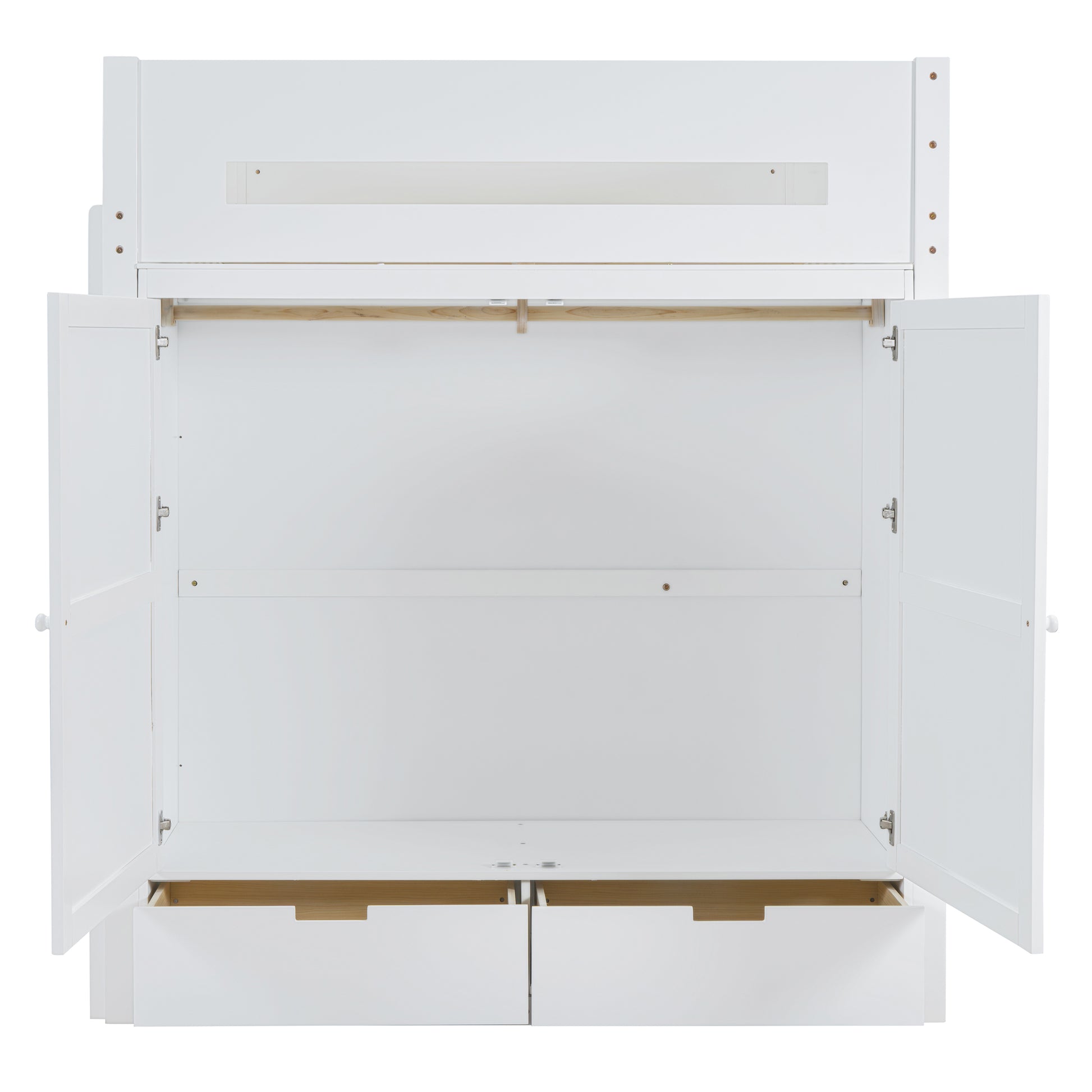 Full Size Wooden Loft Bed With Wardrobe, Desk, Drawers, Shelves, White Full White Plywood