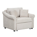 Chenille Convertible Sleeper Chair With Adjustable Backrest, 3 In 1 Lounger Chair Turns Into Bed, Single Bed For Living Room, Beige Beige Chenille