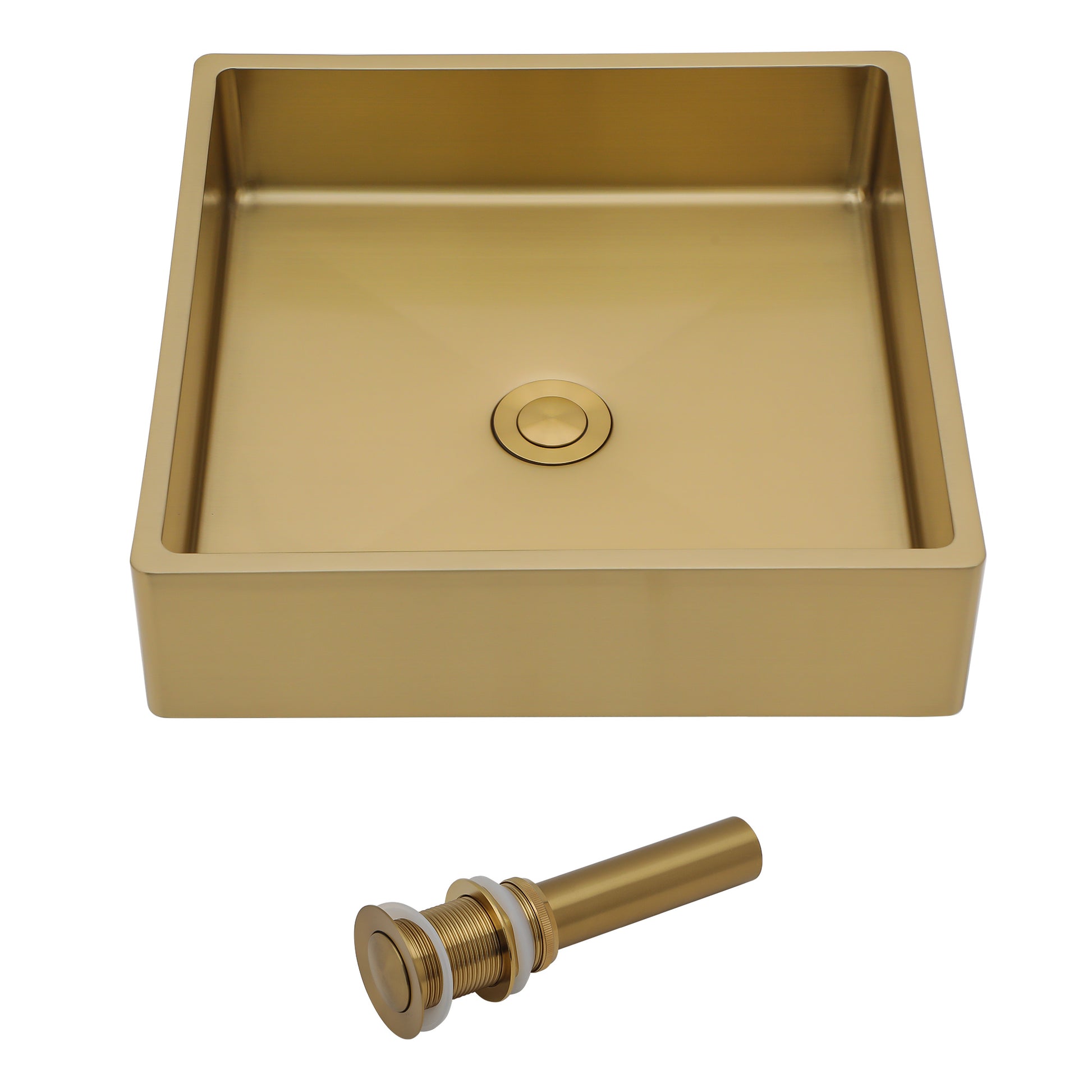 15"X15" Gold Stainless Steel Bathroom Sink With Pop Up Drain Gold Stainless Steel