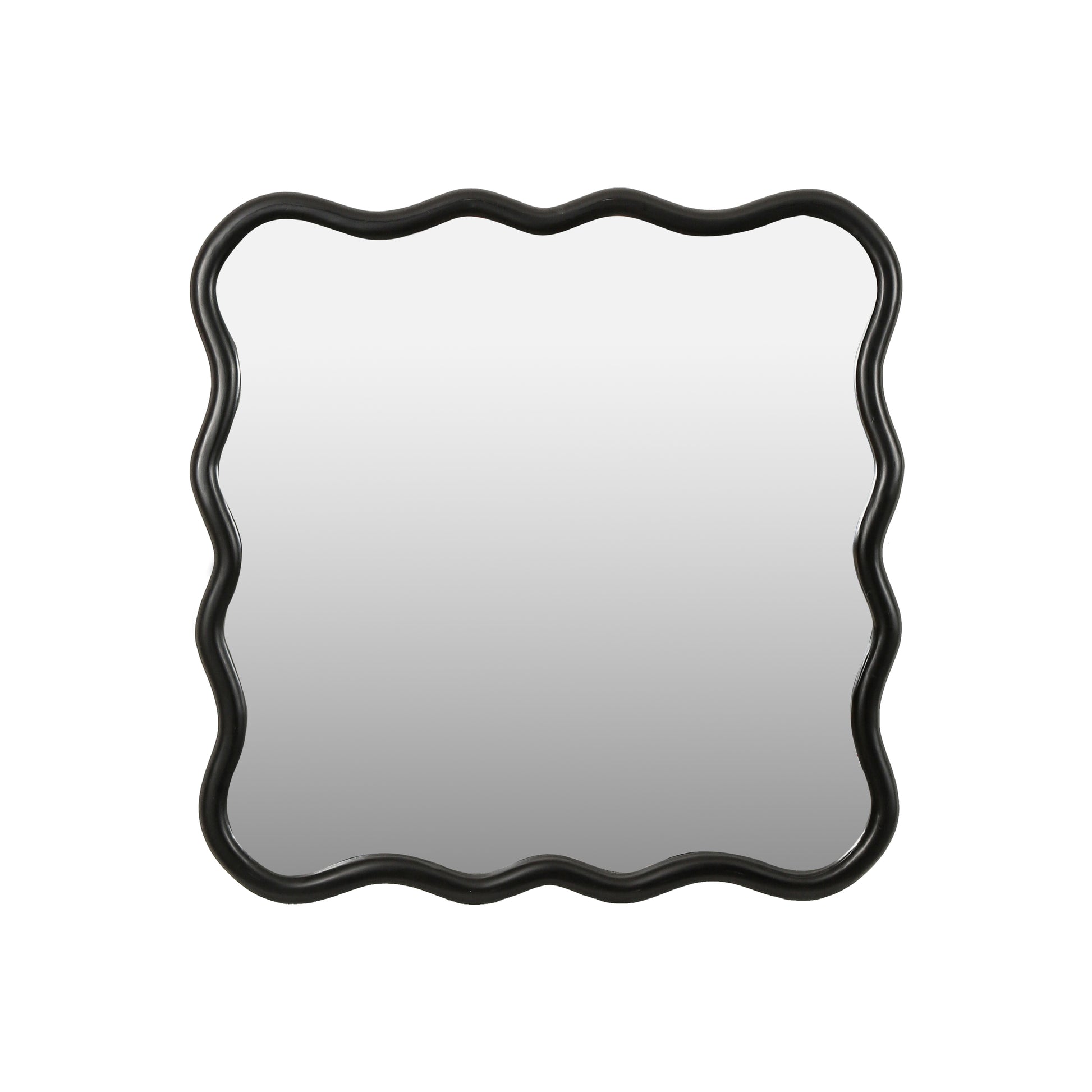 Solid Wood Wavy Square Mirror Black 36" X 36" Modern Mirror Wall Decor For Bathroom, Bedroom, Living Room, Dining Room, Cloakroom, Entryway Black Glass Solid Wood