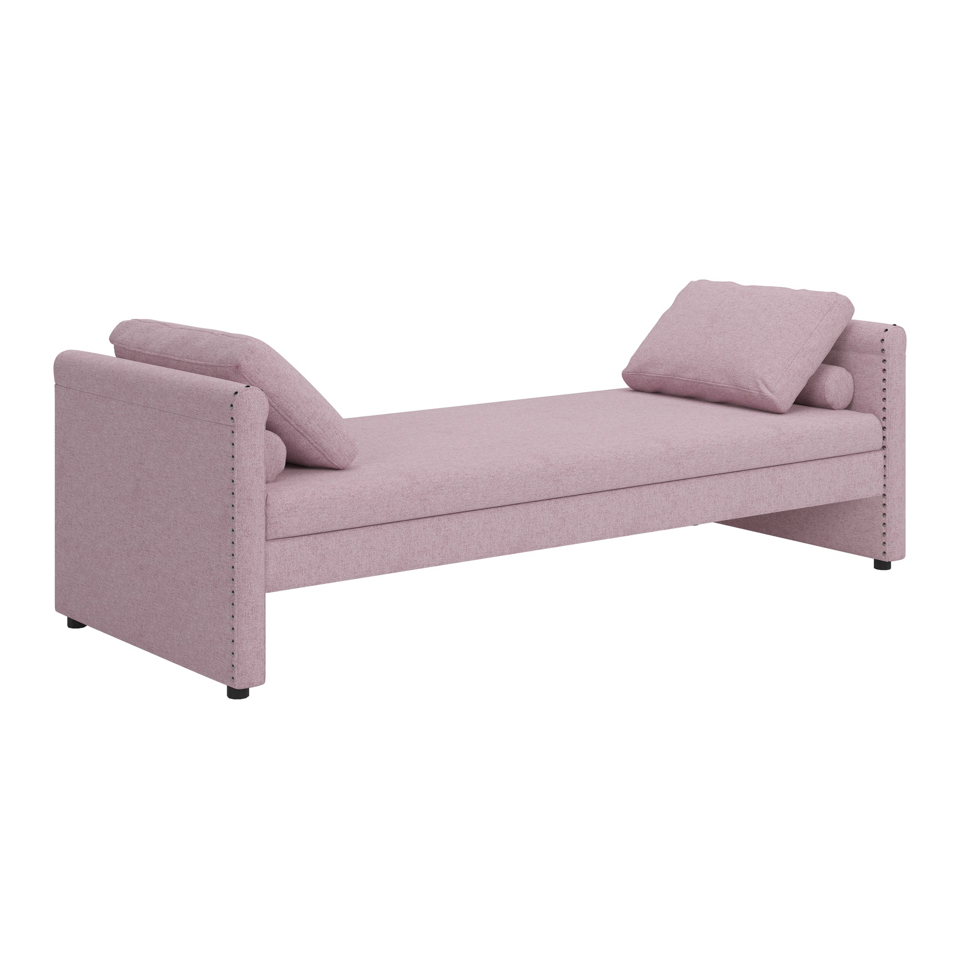 Modern Upholstered Chaise Lounger Daybed With Pillows Small Single Daybed, No Mattress Needed, Perfect For Living Rooms & Home Office,Linen Fabric, Pink Pink Linen