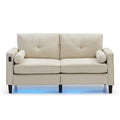 Loveseat Couch With 2 Side Pockets, Modern Sofa With 2 Usb Ports On The Armrest, Power Sofa And Loveseat Set With Led Lights, Linen Fabric 2 Seat For Living Room, Apartment,Office, Beige, 3Colors Beige Linen Wood Primary Living Space Modern Foam Linen