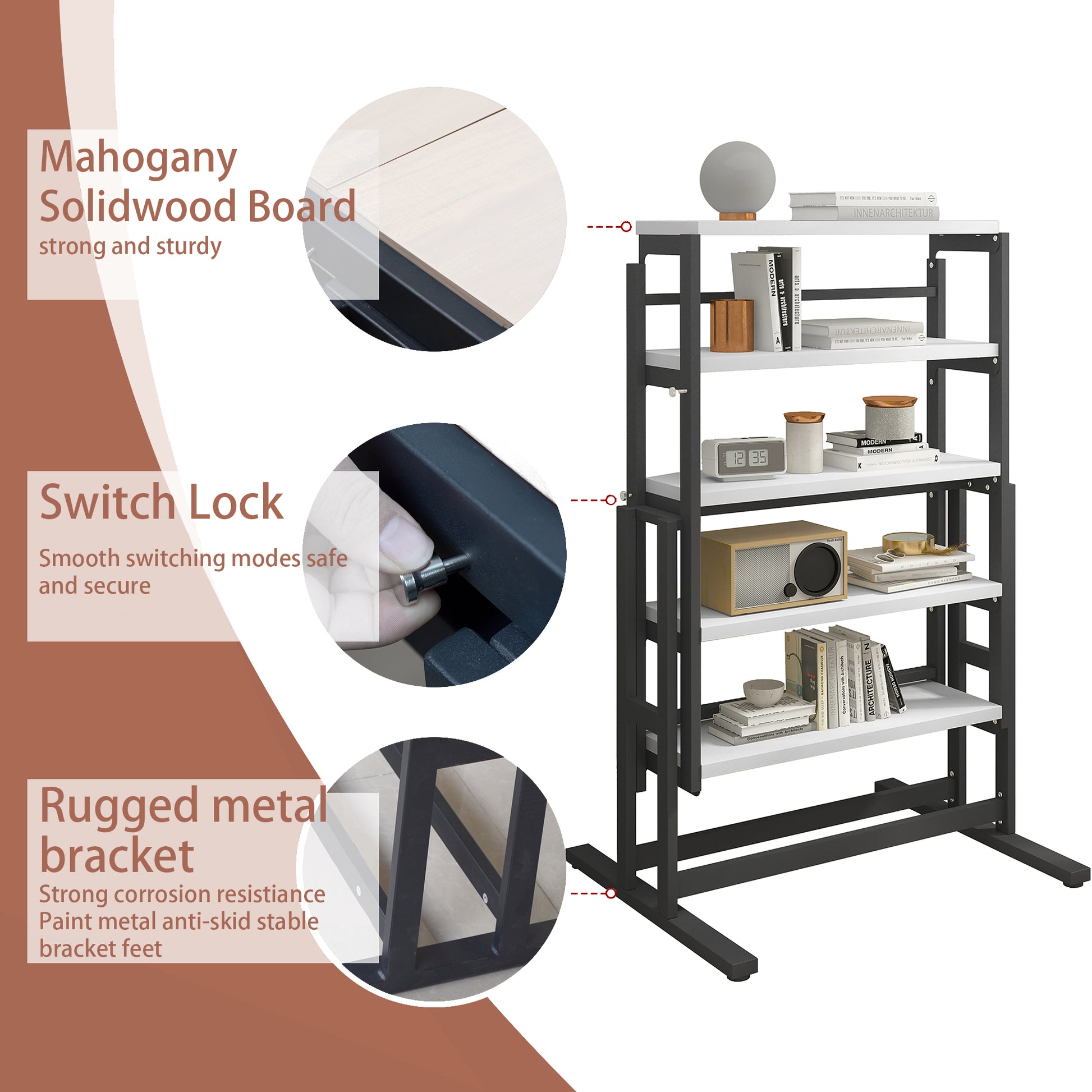 Solid Mahogany Wood Multifunction Convertible Dining Table,Free Switch Space Saving Table Shelf For Home And Studio, White Finish White Solid Wood