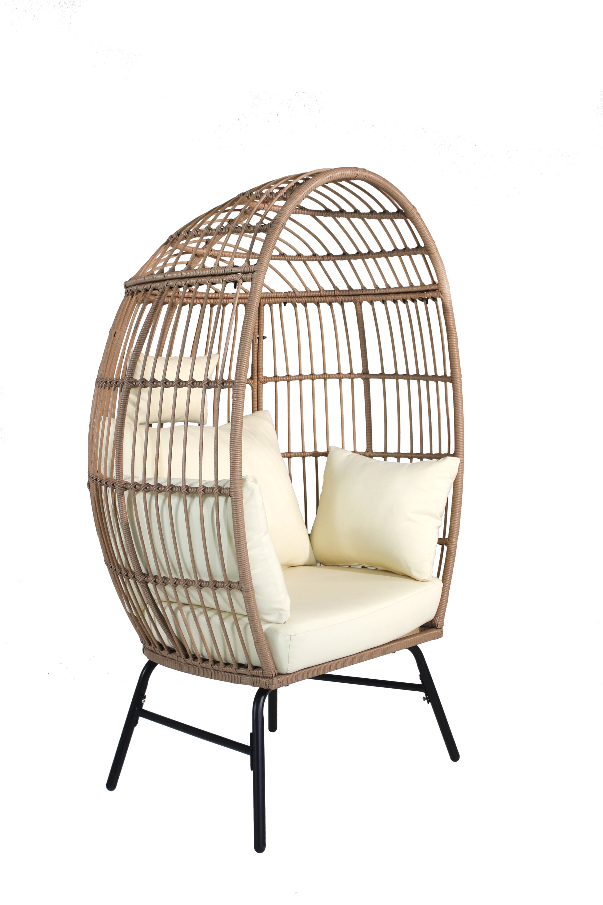 Outdoor Garden Wicker Egg Chair And Footstool Patio Chaise, With Cushions, Outdoor Indoor Basket Chair Yes White Natural Seats 2 Garden & Outdoor European,Modern Steel