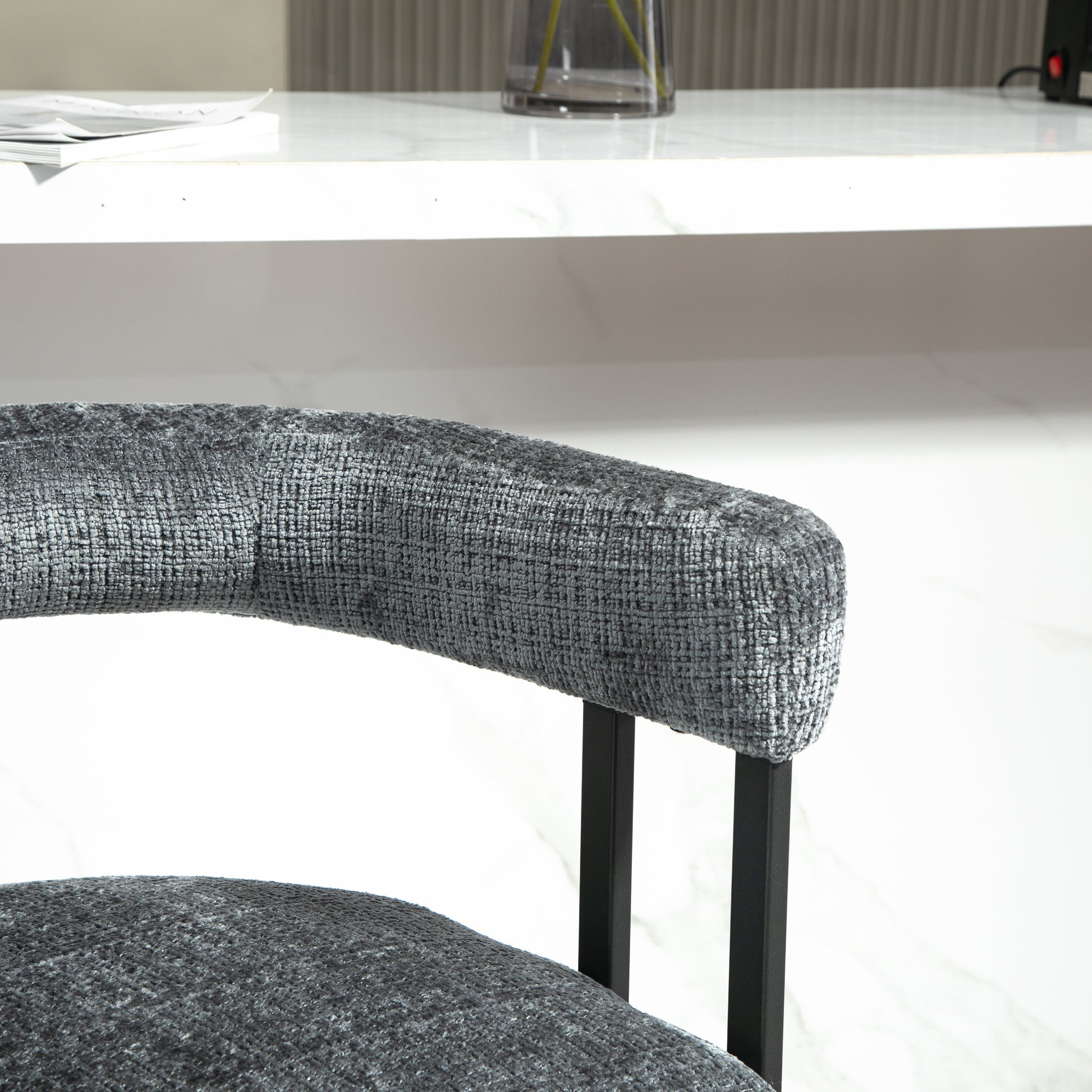 Coolmore Bar Stools Set Of 2, Modern Bar Stool With Back, Black Metal Frames, Upholstered Bar Stools For Kitchen Island, Pub, Club Gray Chenille Gray Dining Room Foam Chenille