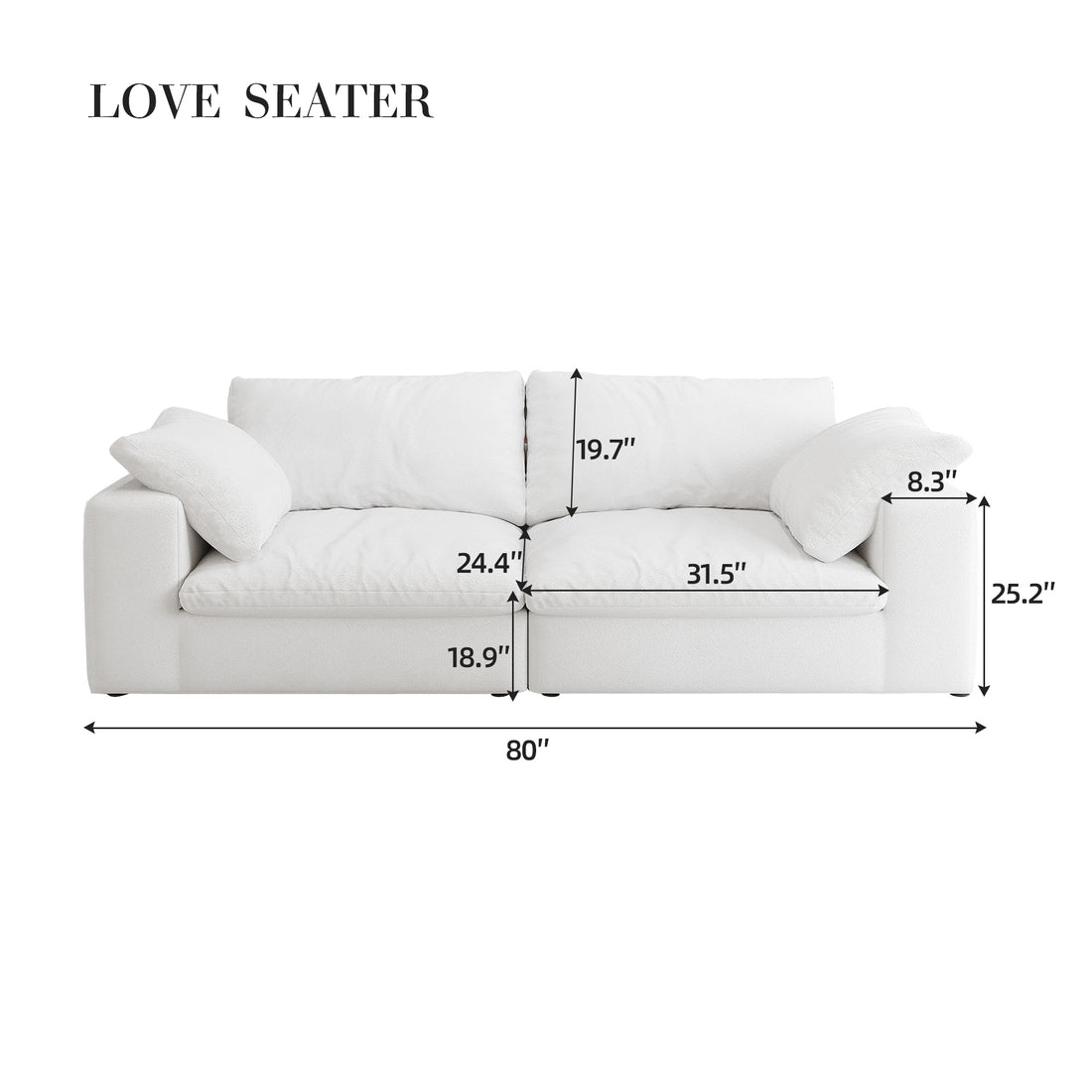 Modular Sectional Couch 80" Down Filled Modular Sectional Sofas For Living Room,Cushion Covers Removable Seater 2Seaters White Down Filling,Fabric 2 Seat