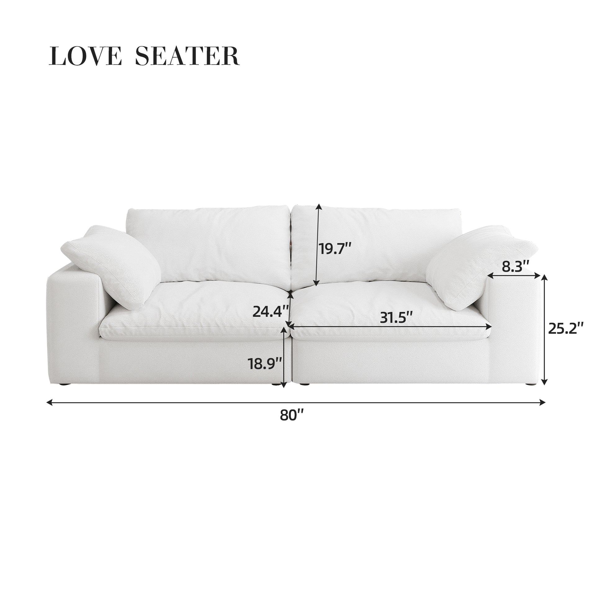 Modular Sectional Couch 80" Down Filled Modular Sectional Sofas For Living Room,Cushion Covers Removable Seater 2Seaters White Down Filling,Fabric 2 Seat
