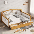 Full Size House Shape Daybed With Two Drawers And Bookcase Headboard Wooden Bed For Girls Boys Teens, No Box Spring Needed, Walnut And White Box Spring Not Required Full White Walnut Wood Bedroom Cute Pine Bed Frame Wood