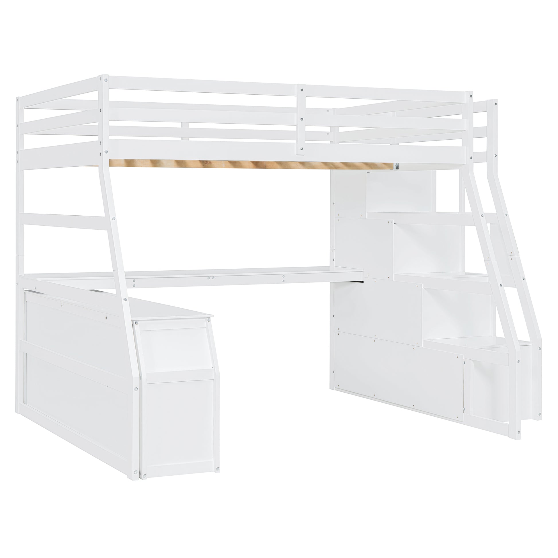 Full Size Loft Bed With 7 Drawers 2 Shelves And Desk White Full White Plywood