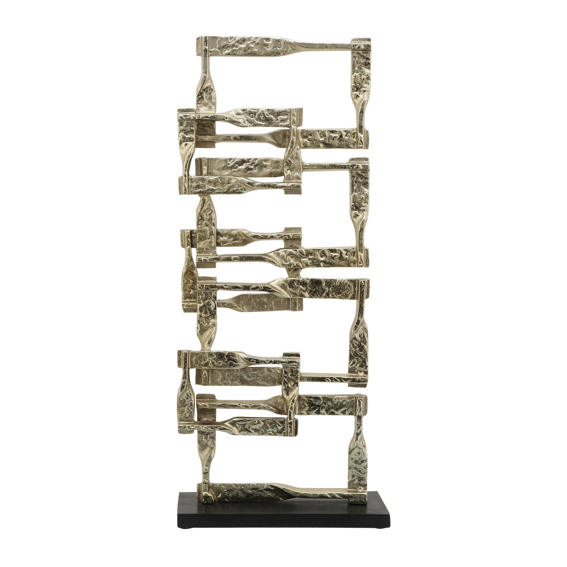 Jodie 27 Inch Metal Modern Accent Decor, Stacked Squares, Block Base, Gold Gold Wood Metal