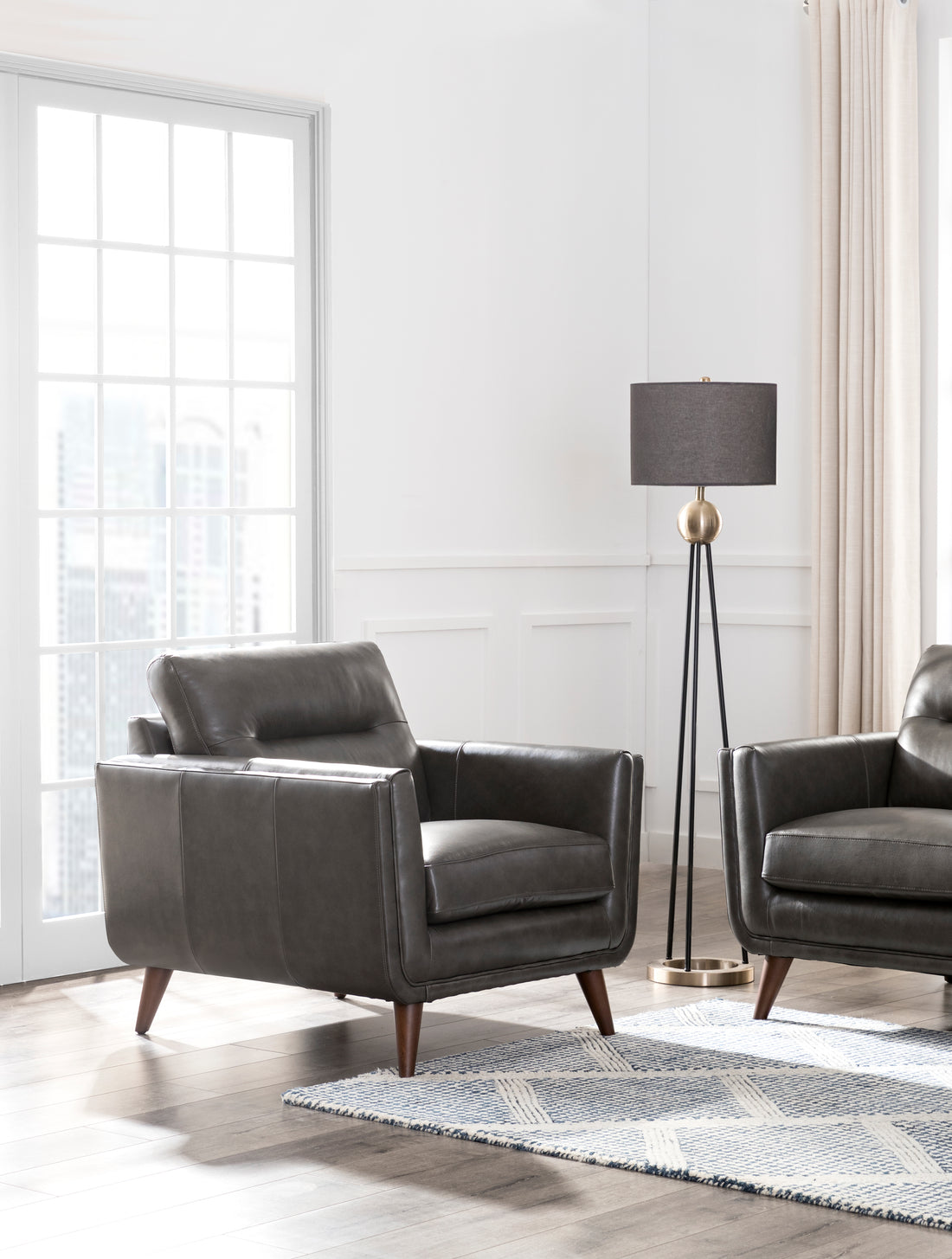 Mid Century Leather Chair Charcoal Grey Leather