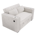 Beige Corduroy Upholstered 2 Seat Sofa W Cup Holders Sleeper Couch 1Pc Convertible Sofa W Usb Beige Corduroy Wood Primary Living Space Cushion Back Contemporary,Modern,Transitional Rubberwood Square