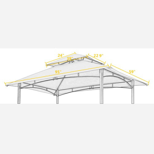 8X5Ft Grill Gazebo Replacement Canopy,Double Tiered Bbq Tent Roof Top Cover Brown Fabric