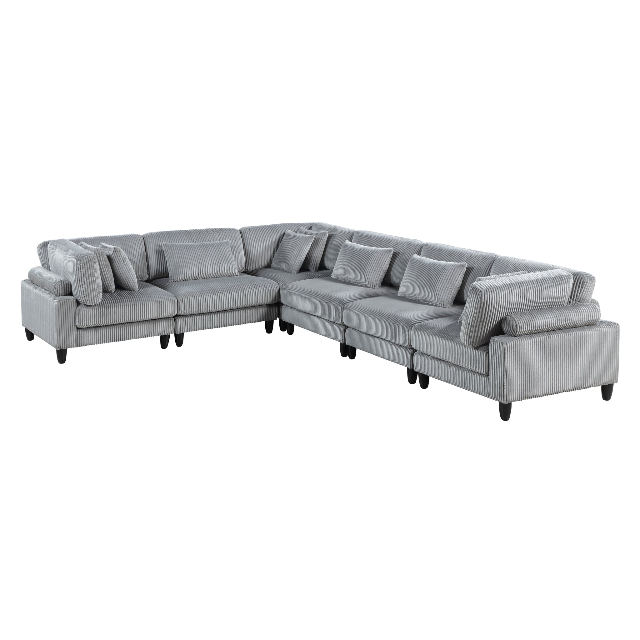 6Pc Modular Sectional Set Gray Corduroy Upholstery 3X Armless Chairs 3X Corner Seats Soft Pillows Living Room Furniture Gray Corduroy Wood Primary Living Space Contemporary,Modern Modular