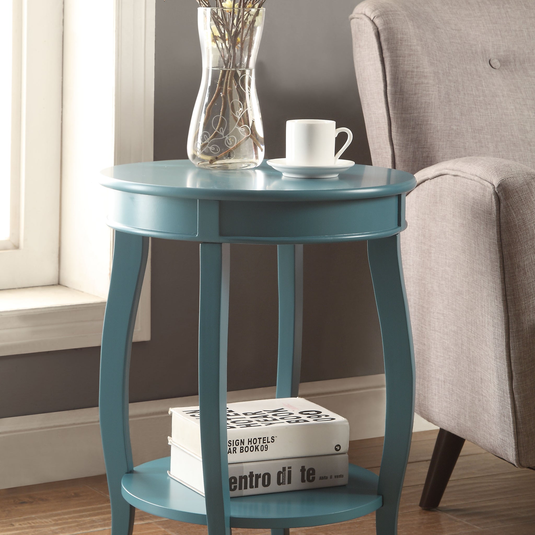 Aberta Teal Finish Accent Table Teal Synthetic Wood