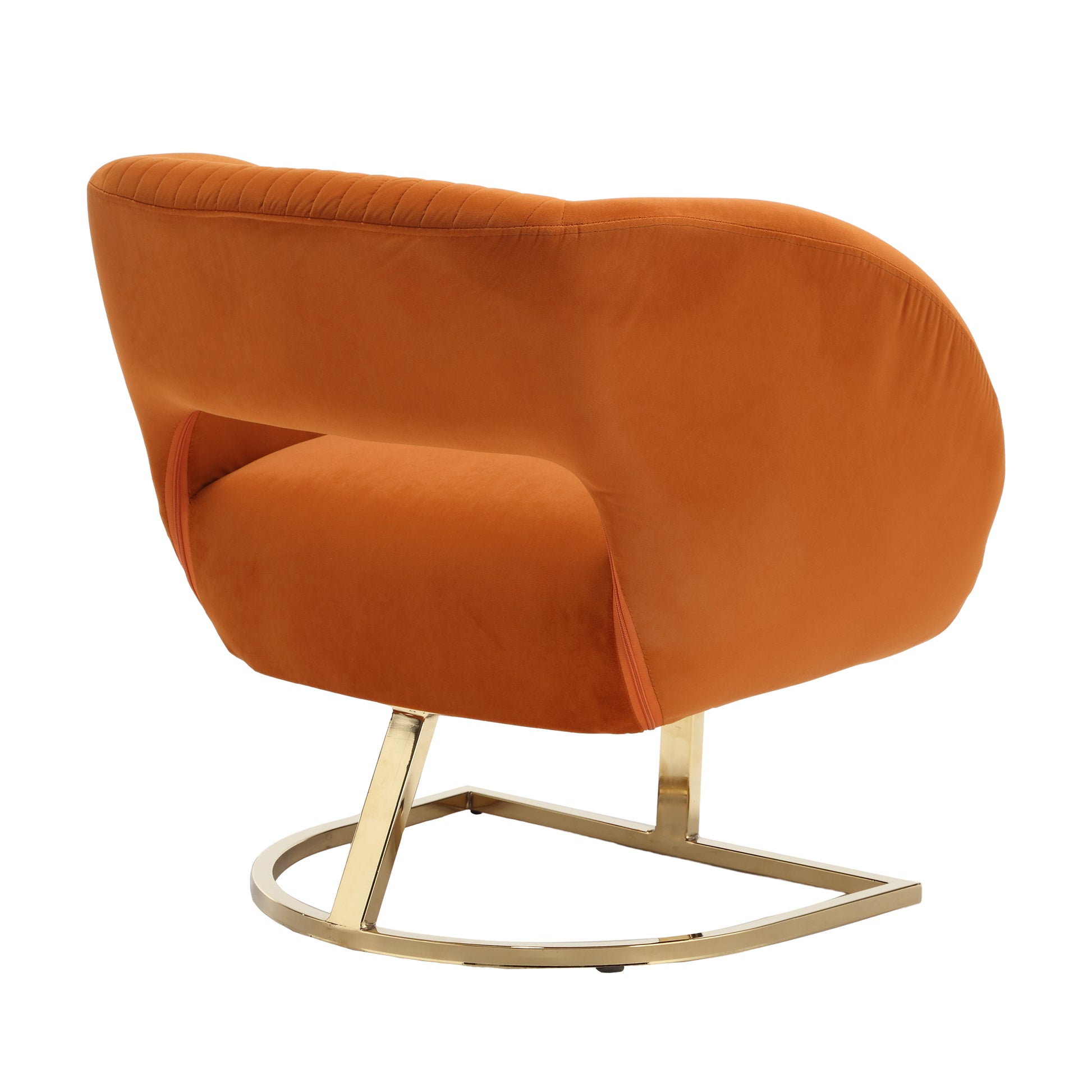 Coolmore Upholstered Tufted Living Room Chair Textured Linen Fabric Accent Chair With Metal Stand Orange Velvet