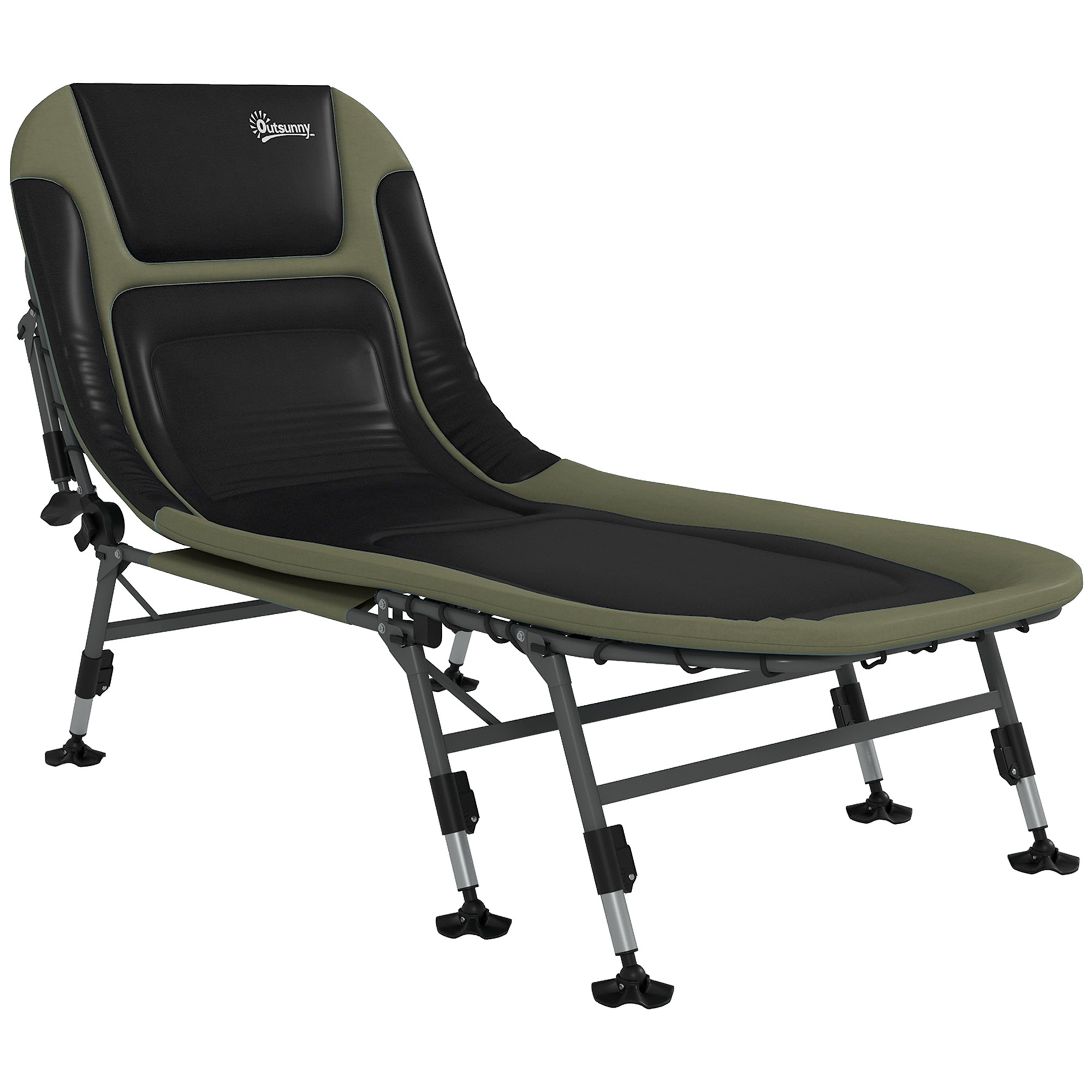 Outsunny Camping Cot For Adults, Folding Bed With Soft Padded Cushions & Headrest, 180 Adjustable Reclining Lounger, Heavy Duty And Portable With A 400 Lbs. Capacity, Dark Green Dark Green Oxford Fabric