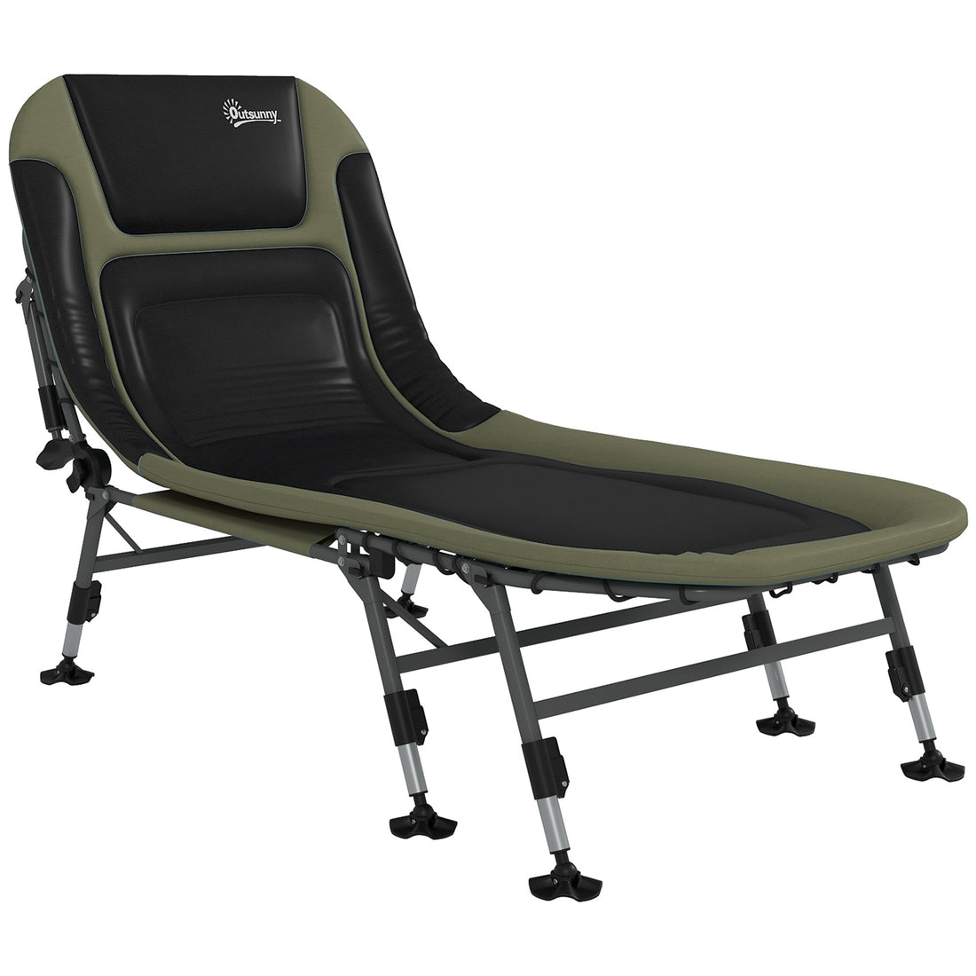 Outsunny Camping Cot For Adults, Folding Bed With Soft Padded Cushions & Headrest, 180 Adjustable Reclining Lounger, Heavy Duty And Portable With A 400 Lbs. Capacity, Dark Green Dark Green Oxford Fabric